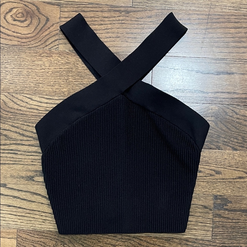 Babaton Black Cross-Strap Crop Top